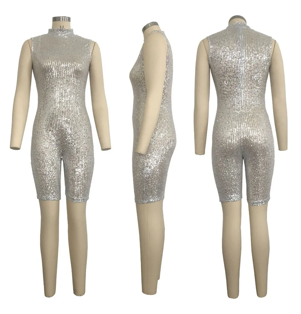 AHVIT стиль пикантные Sequinted Модные женские костюмы без рукавов круглый вырез горловины плотные цветные штаны-скинни вечерние ночной клуб комбинезон SMR9162