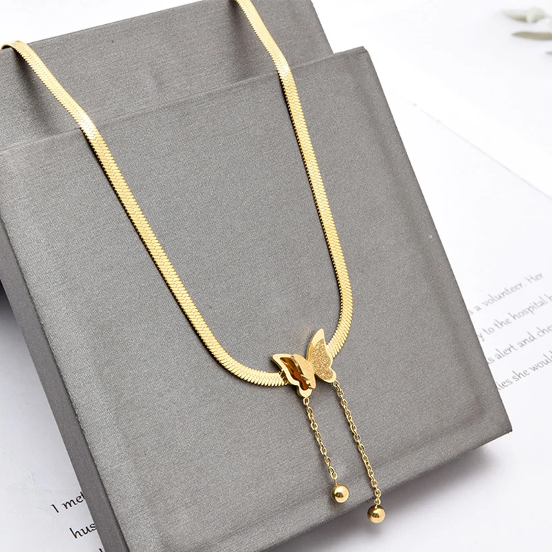 high quality Butterfly Necklace For Women Gold 316L Stainless Steel Blade Snake Chains Aesthetic Charms Choker Women jewelry