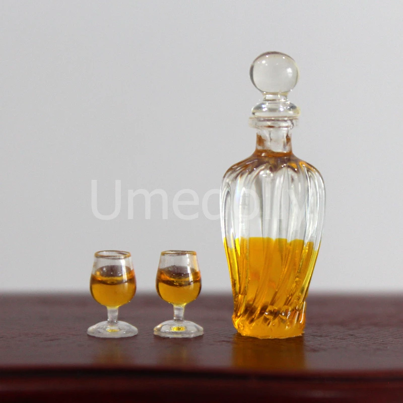 1/12 Miniature Dollhouse Decanters with 2 Glasses Mini Wine Bottle Pretend Play OB11 Doll Kitchen Toy Accessories 3