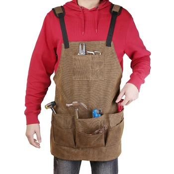 

New Wax Canvas Apron Adjustable Heavy Duty Working Apron Multi Pockets Gardenwork Kitchen BBQ Home Cleaning Aprons Sleeveless