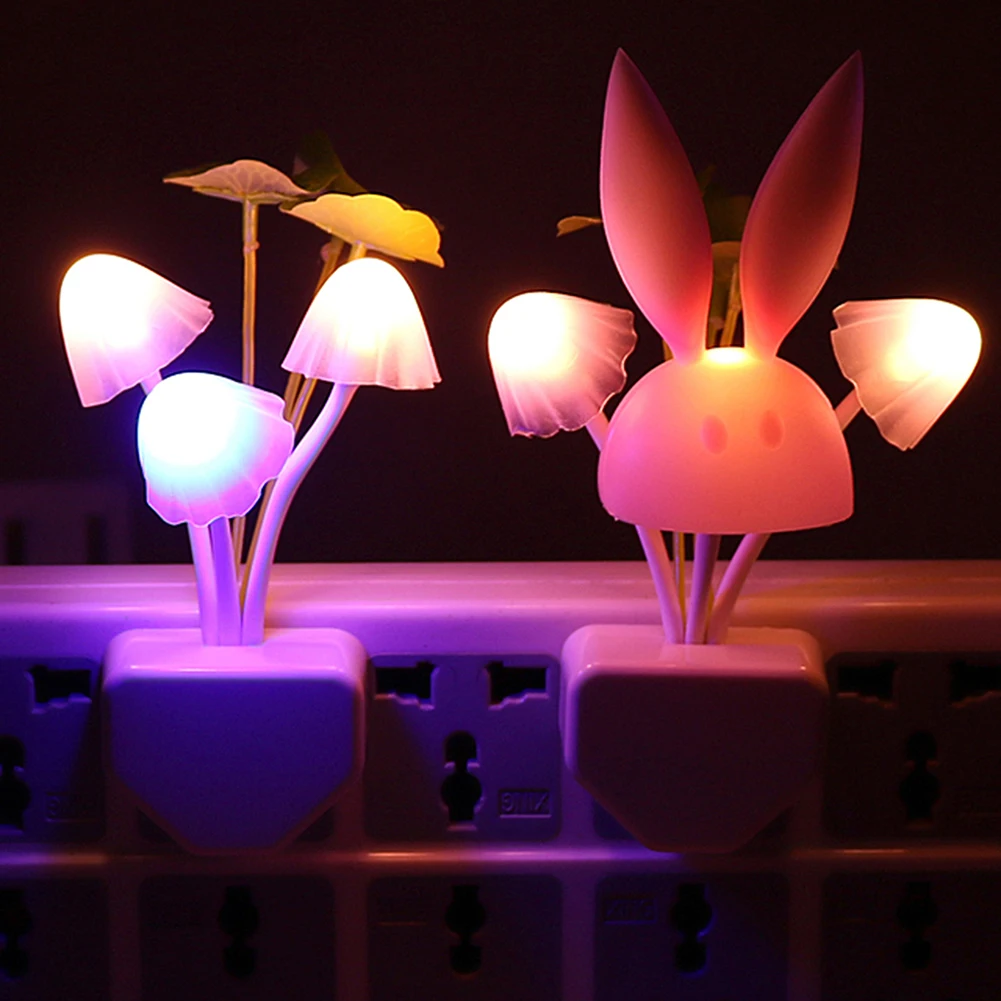 

Baby Kids Novelty LED Night Light for Home Bedside Art Decor Smart Sensor Induction Mushroom Rabbit Shape Wall Lamp EU Plug Gitf
