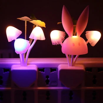 

Baby Kids Novelty LED Night Light for Home Bedside Art Decor Smart Sensor Induction Mushroom Rabbit Shape Wall Lamp EU Plug Gitf