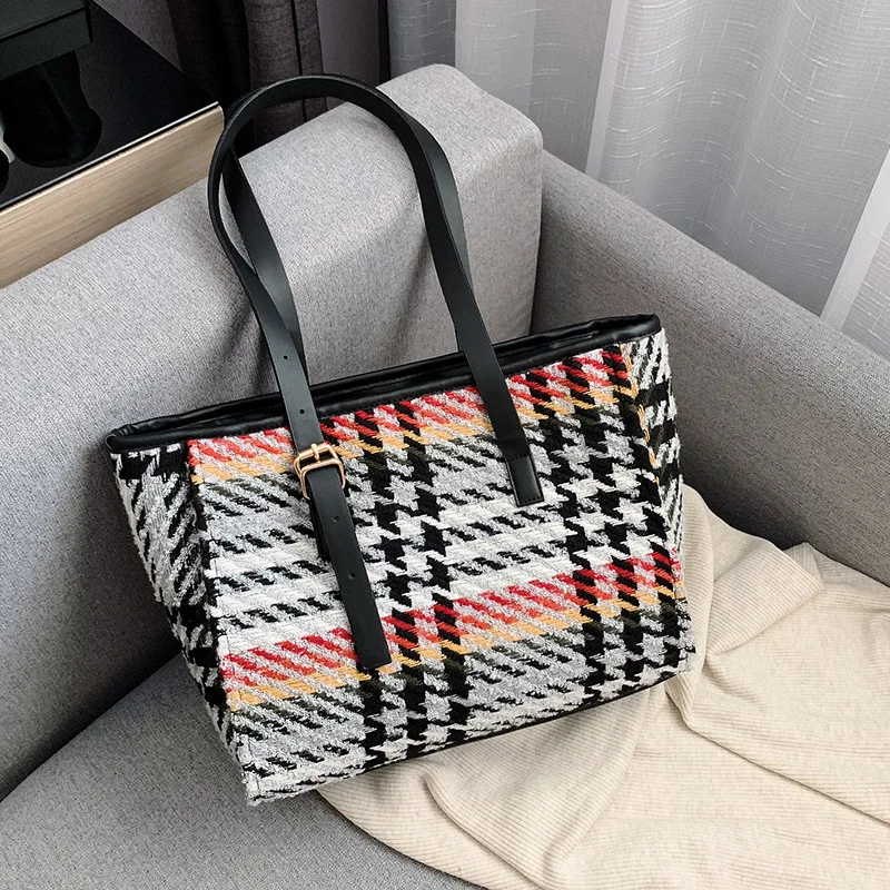 

Bags Autumn And Winter Versitile Fashion Large-Volume WOMEN'S Bag 2019 Korean-style New Style Versatile Woolen Plaid Shoulder La