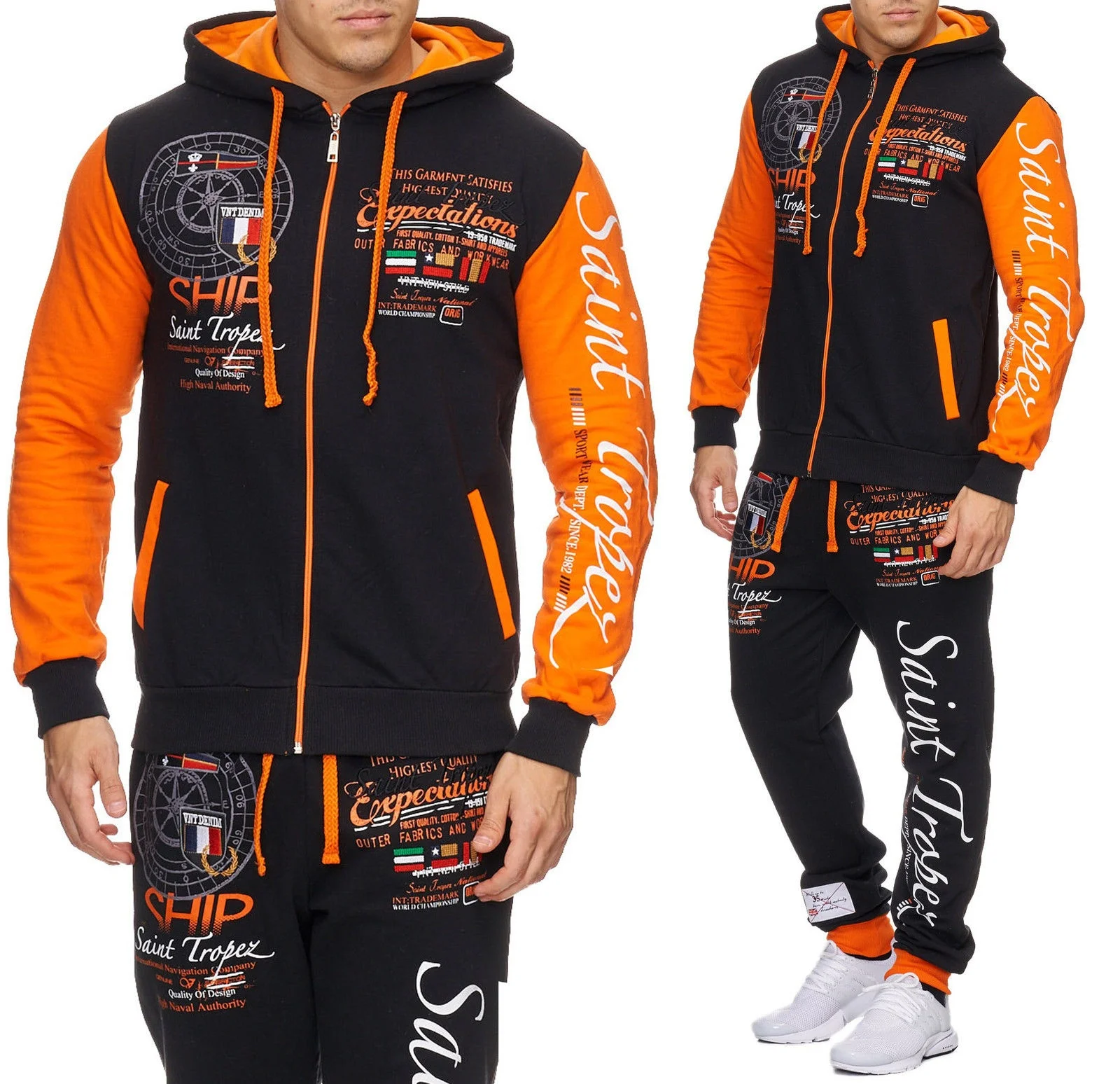 Новая мужская мода 2 части толстовка с капюшоном и брюки набор повседневная спортивная одежда с длинным рукавом 4 цвета