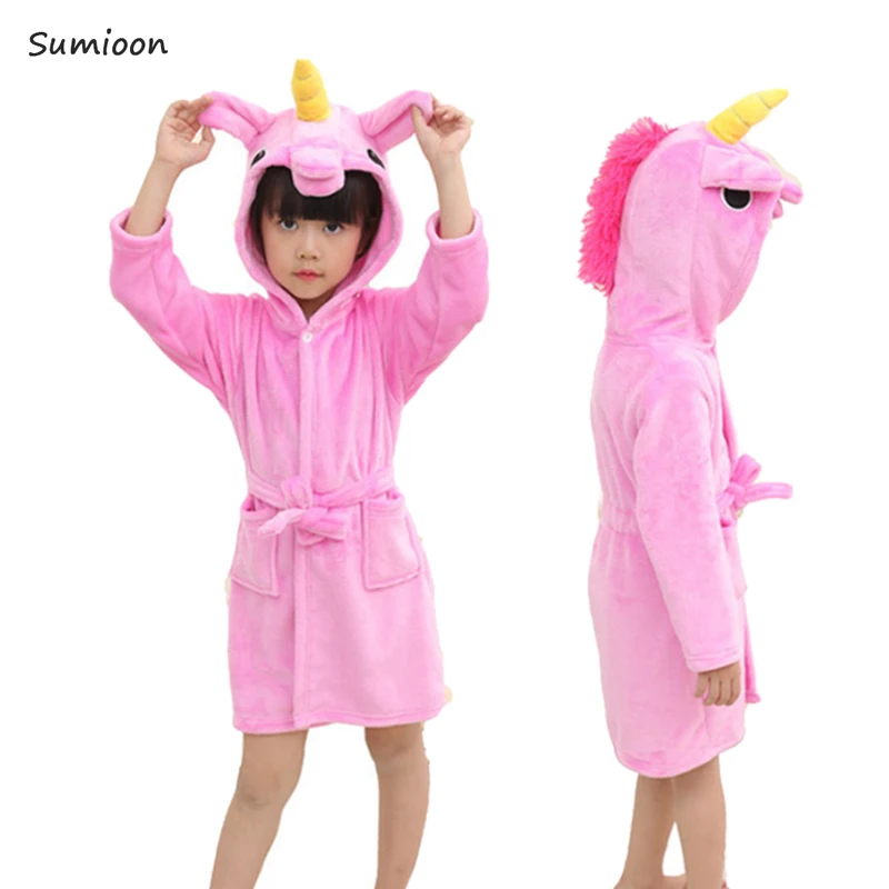 Rose unicorn Зимний детский халат с единорогом для девочек; пижамы; детский банный халат с капюшоном с животными; одежда для сна для мальчиков; детский халат; Детские ночные рубашки - Цвет: Rose unicorn