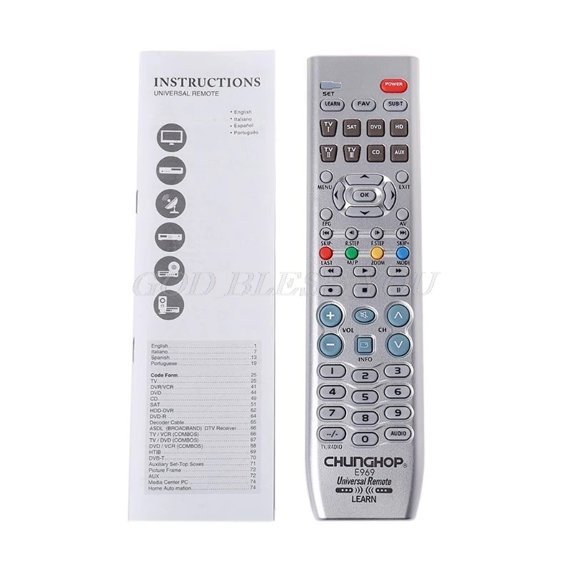 8 in1 White New Smart Remote Control Controller For TV VDO DVD CD AUD SAT