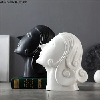 

Nordic Style Ceramics Human Head Living Room Decoration Study Arrangement Black and White Face Props Home Decoration Accessories