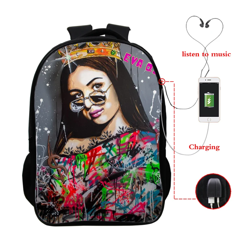 

Boys Girls Eva Queen Print School Bag Backpacks Students Kids Bookbag Eva Queen 3d Teenager Bookbag Usb Chargi School Bags