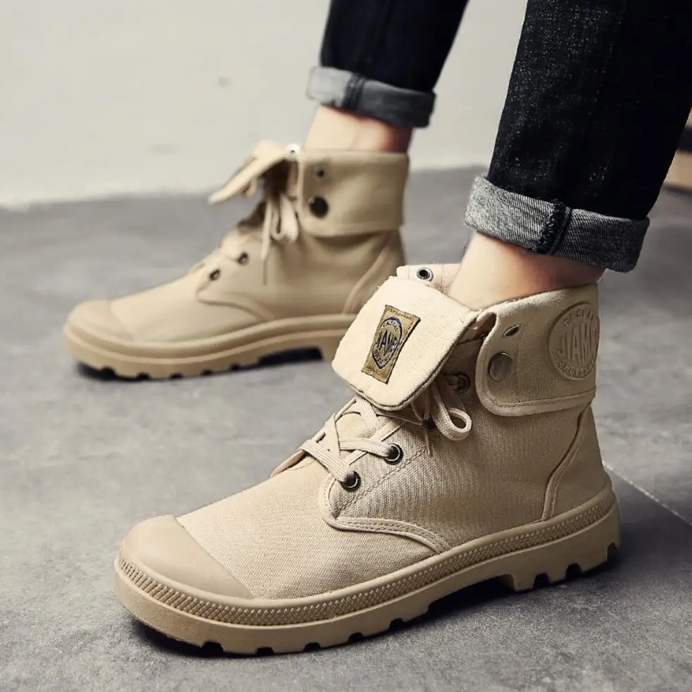 

Koovan Men Military Boots 2020 Outdoor Fashion Canvas High Women Men Casual Shoes Ankle Black Chelsea Boots Zapatos De Hombre