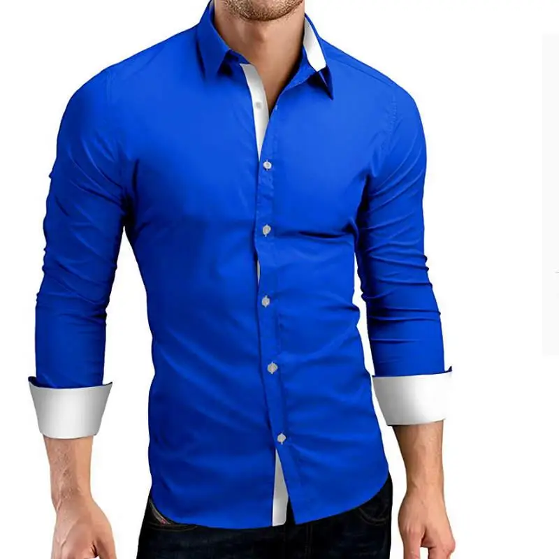 Men Shirt Brand 2019 Male High Quality Long Sleeve Shirts Casual Hit Color Slim Fit Black Man Dress Shirts 4XL C936