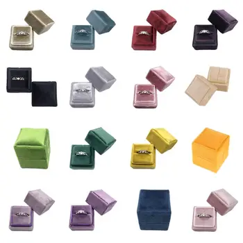 

Velvet Single Ring Box Square Wedding Ceremony Ring Box with Detachable Lid