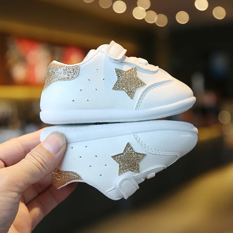 Shinning Star Hook & loop Baby White Shoes Infant Toddler Girls Sneaker Boys Casual Kids First Walkers Sports Newborn