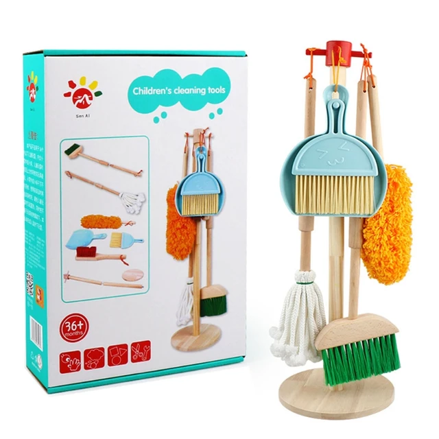 1Set Toddler Toy Gift for Kids Broom & Cleaning Set Toy with Broom Mop Duster Cleaner Interactive Play House Playsets 1