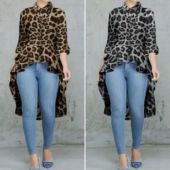 

Sexy Leopard Print Shirt Women's Irregular Blouse ZANZEA 2020 Casual Button Long Blusas Female Lapel Tops Plus Size Tunic 5XL
