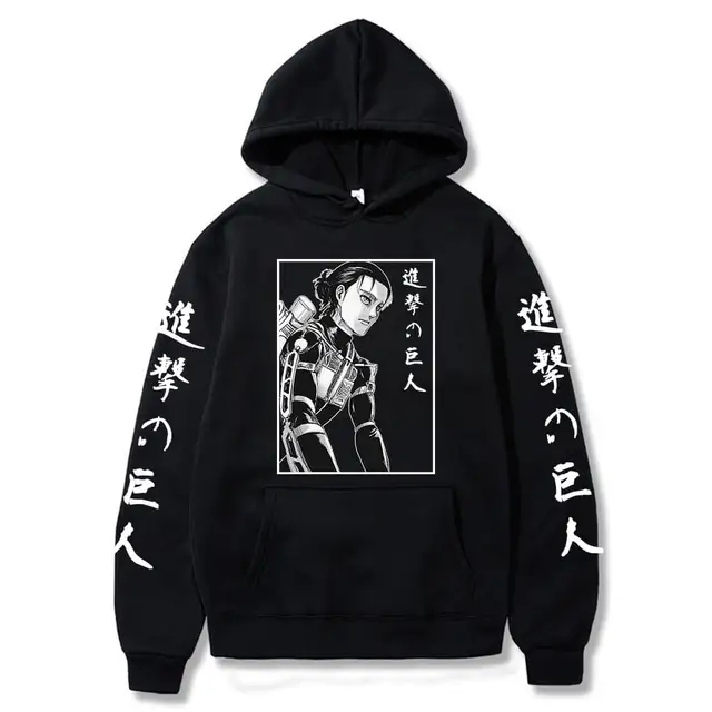 Attack On Titan Hoodie Japanese Anime Hingeki No Kyojin Graphic Sweatshirt Pullover Casual Hooded Streetwear Tops Unisex Black11