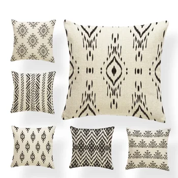 

Cushion Cover Black and White Geometric Polyester Throw Pillowcase Striped Dotted Grid Triangular Geometric Art Cushion Cover
