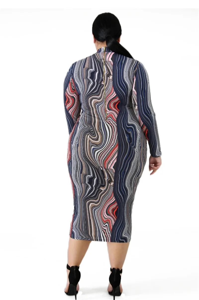 Размера плюс XL-6XL, женское Обтягивающее Платье-миди, винтажные платья с длинным рукавом, Повседневная элегантная одежда с принтом, весна