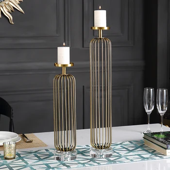 

Luxury Retro Candle Holder Brass Table Glamour Romantic Nordic Tall Candle Holder Geometric Menorah Moroccan Home Decor MM60ZT