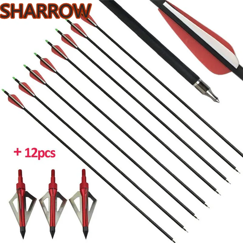 

12pcs 30" Archery Carbon Arrows Spine 500 Hunting Arrow With Replaceable Boardhead Carbon Arrow For Hunting Shooting Accessories