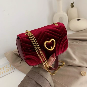 

Fashion Women Bag Velour Shoulder Bag Solid Color Chain Buckle Crossbody Bag Bolsa Feminina Luxury Handbags Women Bags Designer