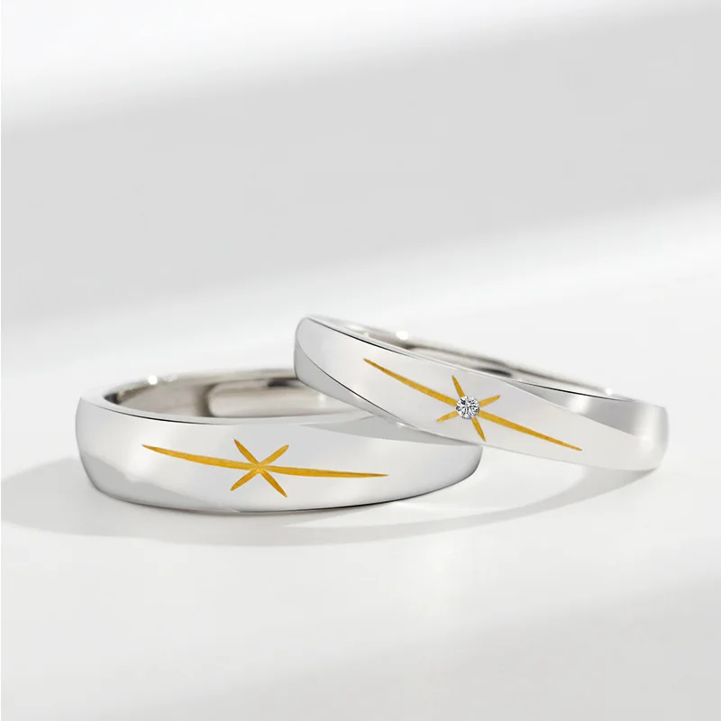 

Buyee 925 Sterling Silver Couples Ring Sets Golden Star Simple Open Ring Finger for Women Men Jewelry Circle Sets