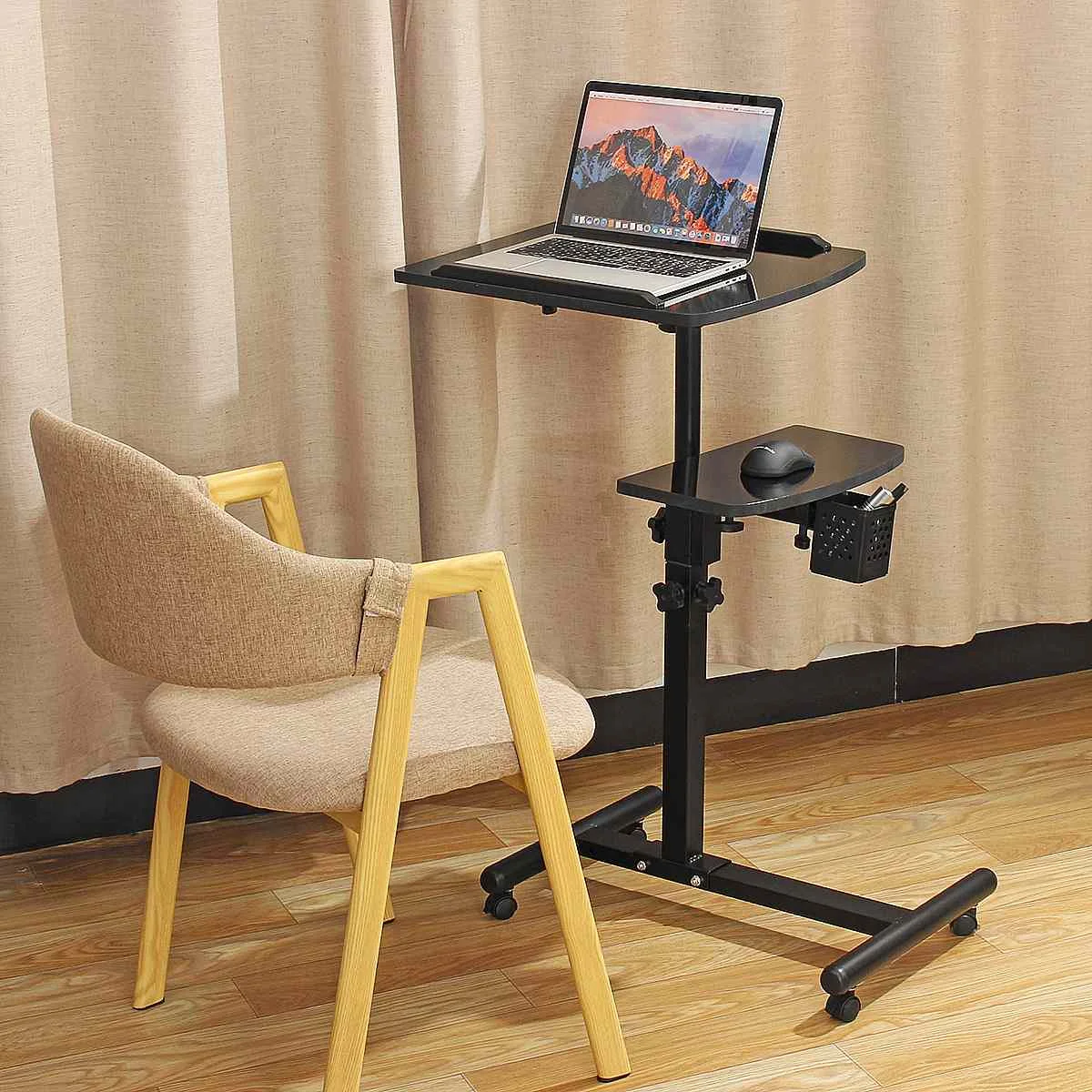 

Lifting Mobile Laptop Table floor standing Notebook Desktop Adjustable Computer Desk with Roller Bedside Sofa Bed living room
