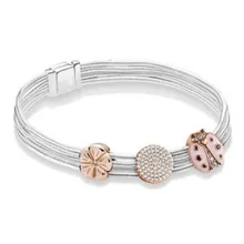 Оригинальная 925 пробы Серебряная Божья коровка рефлексионы мульти змея цепь ПАН браслет подходит для женщин бисера Шарм Diy ювелирные изделия