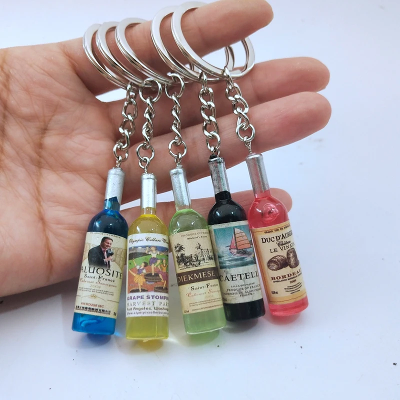 Fashion-New-Women-Men-s-Fashion-Handmade-Resin-Red-wine-Wine-Bottle-Key-Chains-charm-Key