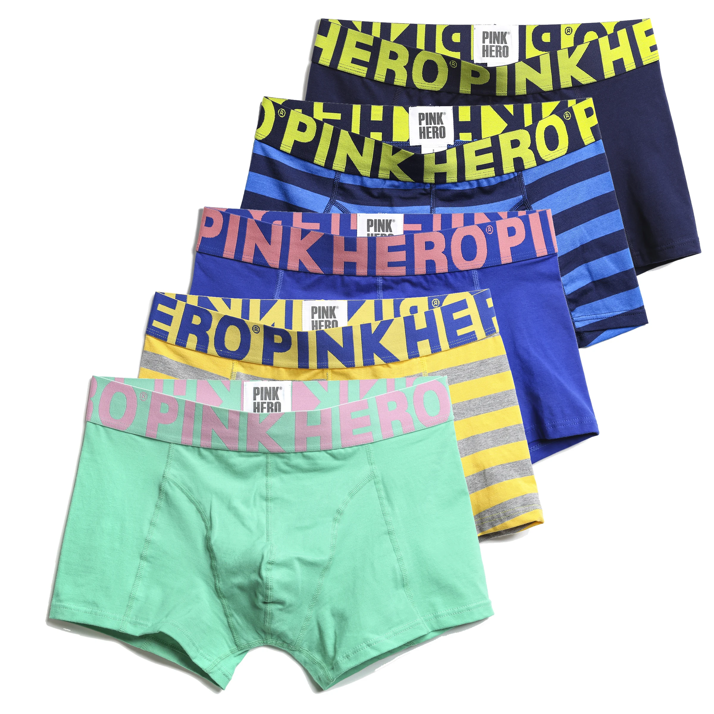 5 шт./лот Новинка Pink Heroes высококачественное хлопковое мужское белье удобные мужские трусы, модные однотонные/Полосатые мужские трусы