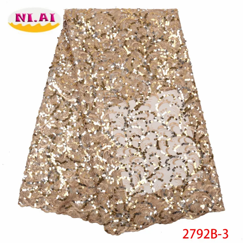 NIAI Green African French Net Sequins Lace Fabric High Quality Embroidery For Wedding Dress Nigerian Lace Fabric XY2792B-1
