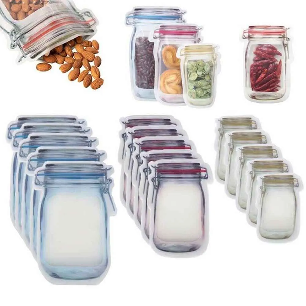 30 pieces of mason jar zipper bag snack ziplock bag reusable snack bag