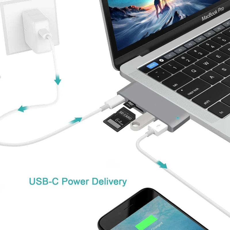 5 в 1 type C usb-хаб адаптер для чтения карт/Usb 3,0/type-C зарядный концентратор конвертер для samsung Galaxy S9 huawei P20 mate 20 Pro