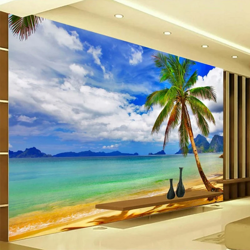 

Dropship HD Seaside Landscape Palm Beach Photo Mural Wallpaper 3D TV Sofa Bedroom Background Wall Painting Papel De Parede 3D