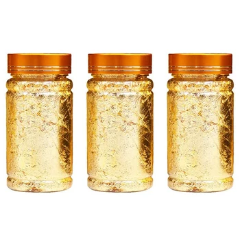 

3Pcs Metallic Foil Paper Silver Gold Leaf Flakes for DIY Craft Painting Gilding Crafting Nail Arts (Golden)