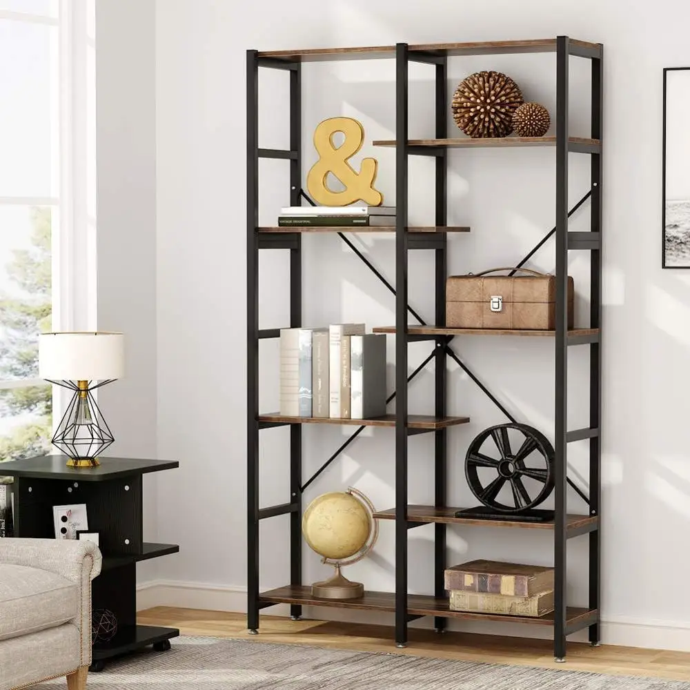 

Tribesigns 7 vintage bookshelf, wooden and metal bookshelf display stand for home office