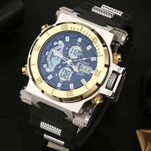 LOQNCE relojes multifuncionales para hombre, con doble pantalla cronógrafo de pulsera, correa de silicona informal de cuarzo, resistente al agua, GMT, Week