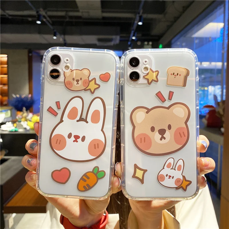 Чехол в Корейском стиле с изображением медведя кролика для iphone 12 pro max xs x xr 8 7 Plus