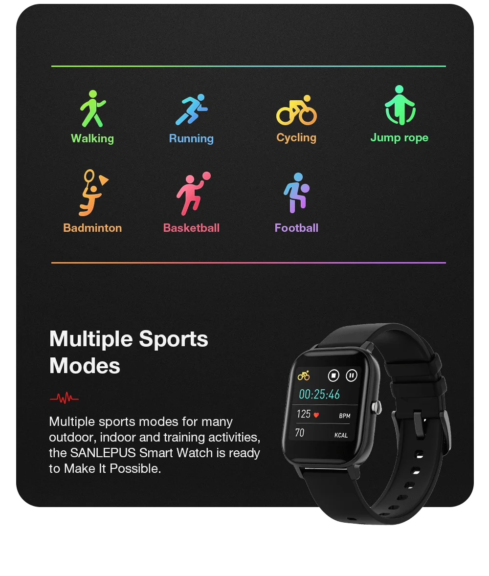 Men's Colorful Fitness Smart Watch with Weather Display