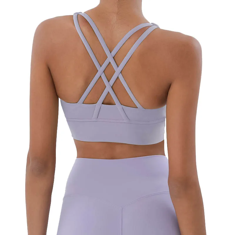 

Fashion Cross Shoulder Strap Sports Bra Double-Sided Grinding Shockproof Gathered Yoga Sports Bra Fitness Vest
