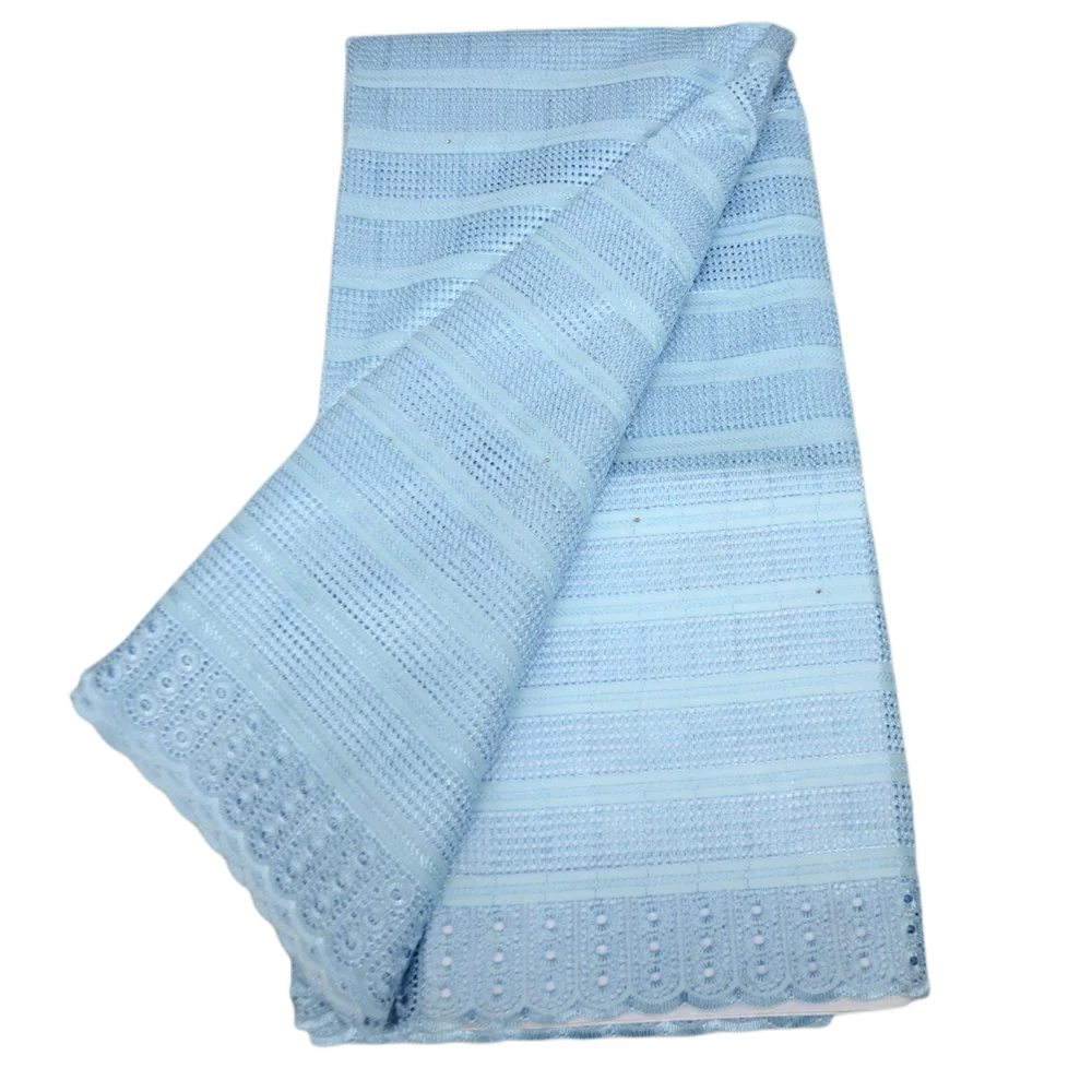 

African 100% Cotton african swiss voile lace in switzerland Sky Blue nigerian lace fabrics african polish laces for men dress