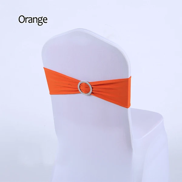 Orange 50 шт./лот эластичная лайкра спандекс стул ленты-чехлы с пряжка со стразами для свадебных украшений стул оптом и бантом на поясе - Цвет: Orange