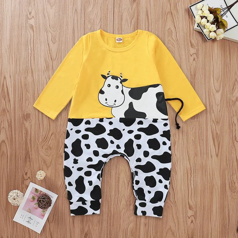 

Baby Rompers Autumn Winter 2019 Fashion Comfotable Cute Cow Printing Long Sleeve Clothes Toddler Climbing Clothes For Kids