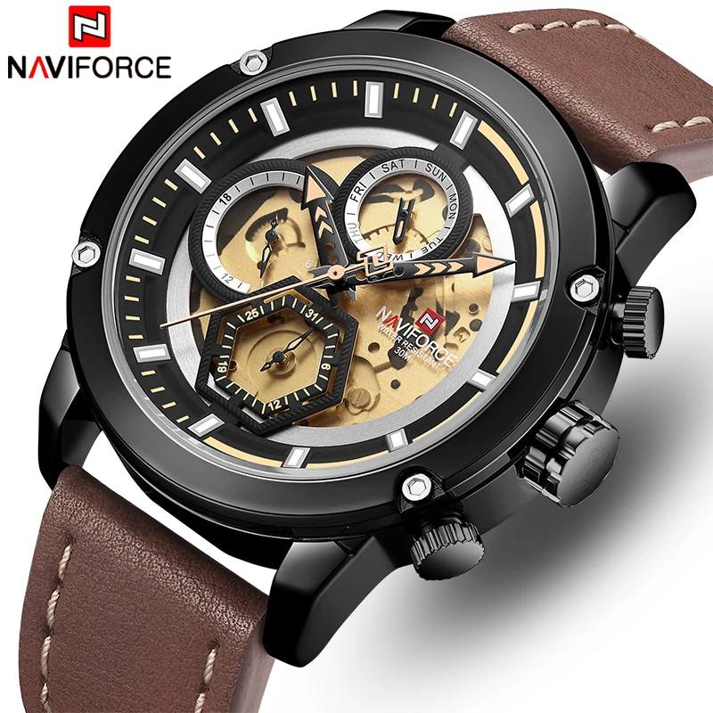 Мужские часы naviforce модные повседневные кварцевые мужские наручные часы кожаный Календарь Водонепроницаемые мужские s часы мужские часы Relogio Masculino