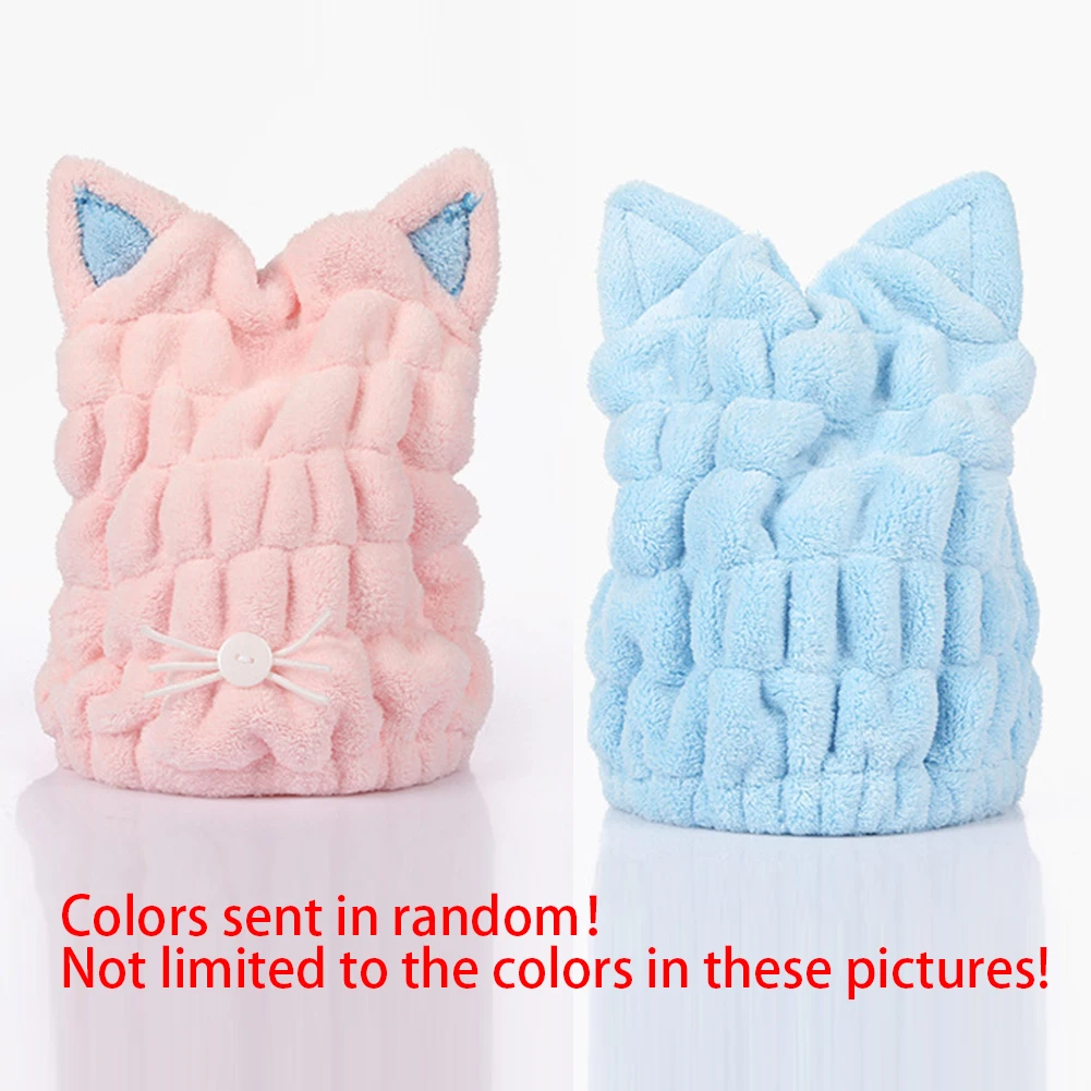Cute ears Women Bathroom Super Absorbent Quick-drying coral fleece Bath Towel Hair Dry Cap