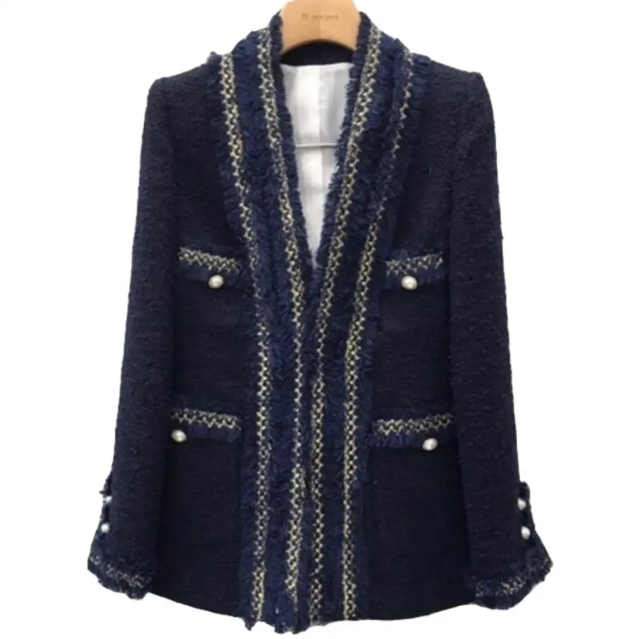 Small Fragrant v-neck blazer woolen Tweed suit Jacket Women autumn winter Long Sleeve Ladies Outerwear blazers | Женская одежда