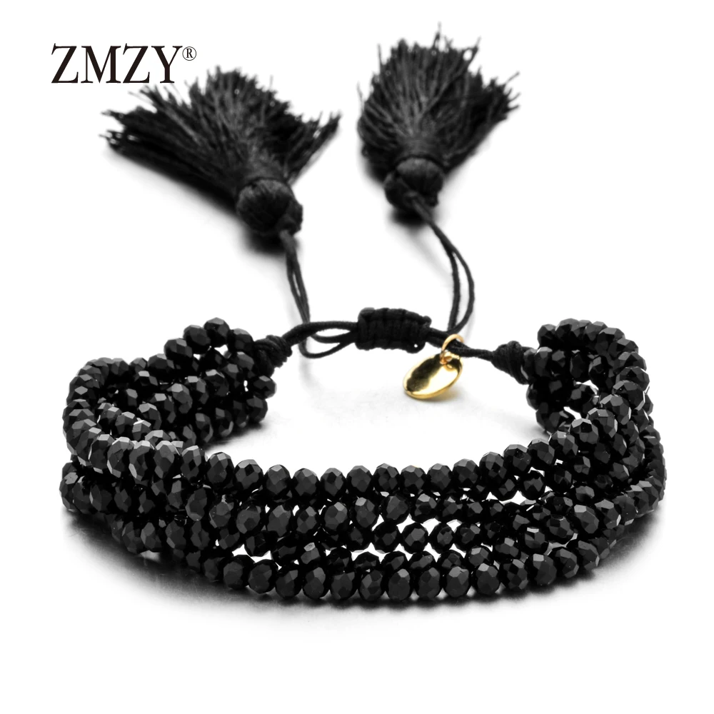 black ZMZY, новинка, ручная работа, слоистые бусины Miyuki, браслет с кисточкой, кристалл, браслеты с подвесками для женщин, девушек, мода, бохо, ювелирное изделие, подарок - Metal Color: black