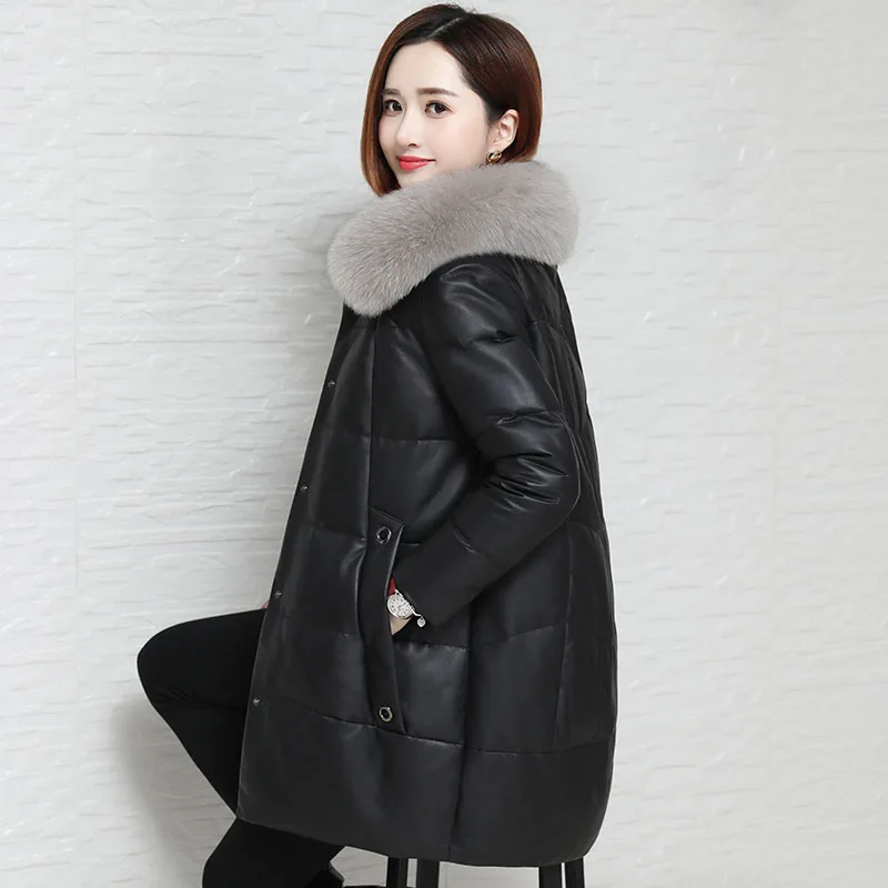 Кожаная черная женская куртка из искусственного меха норки, осенне-зимнее пальто для женщин, женская куртка из овчины, верхняя одежда - Цвет: gray