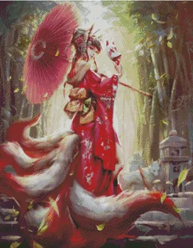 

Embroidery Counted Cross Stitch Kits Needlework - Crafts 14 ct DMC DIY Arts Handmade Decor - Red girl