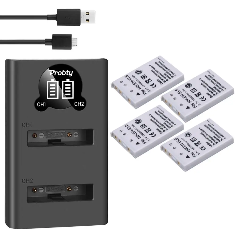 En-El5 Enel5 Batteria + Led Doppio Caricatore Usb Per Nikon Coolpix 3700 4200 200 P80 P90 P100 P510 P520 P530 P5000 P5100