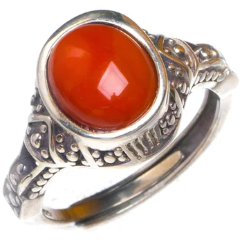 

Natural Nanjiang Red Agate Opening Handmade 925 Sterling Silver Ring 7 D1070